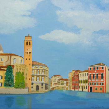 Schilderij getiteld "Palazzo Labia" door Katia De Carvalho, Origineel Kunstwerk, Olie Gemonteerd op Frame voor houten branca…