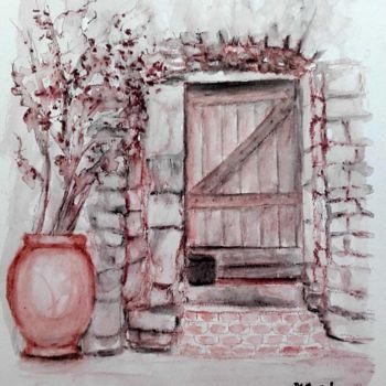 Peinture intitulée "Vieille porte à Val…" par Marian Cobos, Œuvre d'art originale, Aquarelle