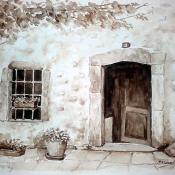 Peinture intitulée "Porte et fenêtre en…" par Marian Cobos, Œuvre d'art originale, Aquarelle