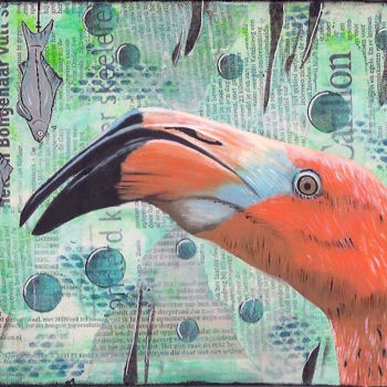 Ζωγραφική με τίτλο "flamingo" από Ellen Hendrikx, Αυθεντικά έργα τέχνης, Ακρυλικό