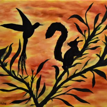 Peinture intitulée "colibri-et-ecureuil" par W-Dagrou, Œuvre d'art originale