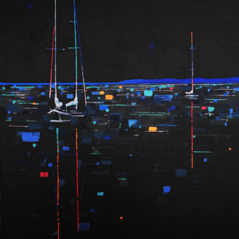 Painting titled "Nuit sur la mer" by Sophie Cantou, Original Artwork, Acrylic