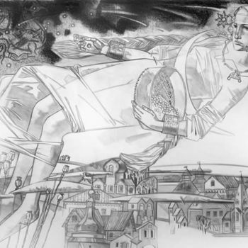 Drawing titled "February. Drawing" by Andrey Simakov, Original Artwork, Ink