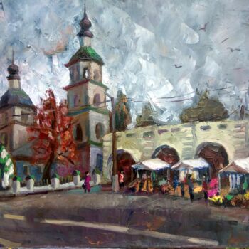 Painting titled "Пятничная ярмарка в…" by Nina Silaeva, Original Artwork, Oil