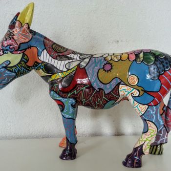 Sculpture titled "le petit ane bleu." by Philippe Sidot Et Charlotte Carsin, Original Artwork