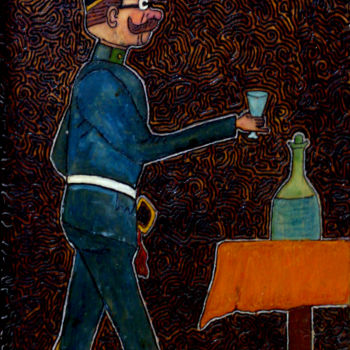 Painting titled "Carved wooden panel…" by Alexey Vladimirovich Esaulenko, Original Artwork, Acrylic