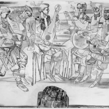 Drawing titled "Heavenly musicians.…" by Andrey Simakov, Original Artwork, Ink
