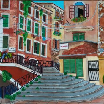 Painting titled "al vaporetto" by Gilbert Devesa, Original Artwork, Acrylic Mounted on Wood Stretcher frame