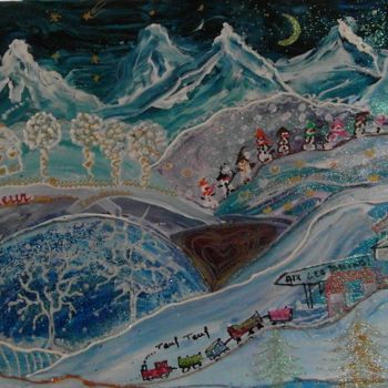 Peinture intitulée "Paysage naïf d'hive…" par Cécilia Crivelli, Œuvre d'art originale, Acrylique