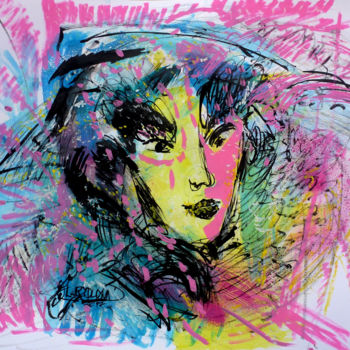 Dessin intitulée "Portrait galaxie II" par Lucie Rydlova, Œuvre d'art originale, Encre