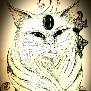 Drawing titled "galaxy coon" by Aurore Sylvestre, Original Artwork, Ballpoint pen