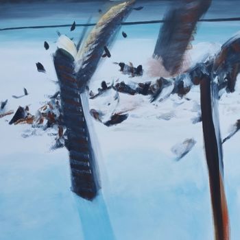 Painting titled "Neige, oiseaux, pot…" by Sebastian Olivier Burckhardt, Original Artwork, Acrylic