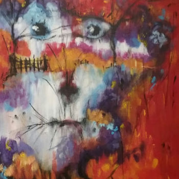 Painting titled "Féline" by Frederic Janssens (Fredj), Original Artwork, Acrylic