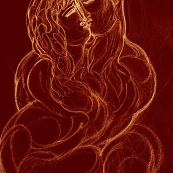 Dessin intitulée "Etreinte fusionnelle" par Cindy Millet, Œuvre d'art originale