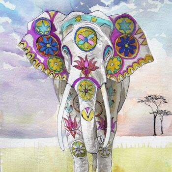 Painting titled "Rêve de voyage" by Jacqueline Klocke, Original Artwork, Ink