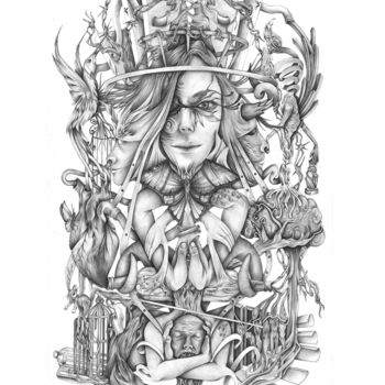 Drawing titled "Histeria" by Efe Efee, Original Artwork, Pencil