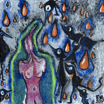 Malerei mit dem Titel "L'attaque des Tousp…" von Eva Mifsud, Original-Kunstwerk, Pastell