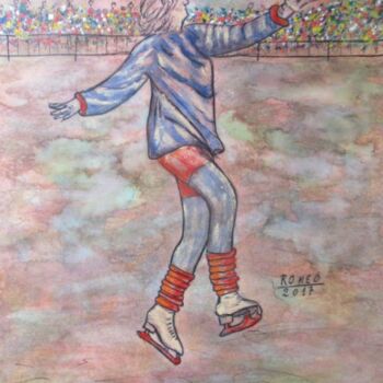 Pintura intitulada "GAROTA PATINANDO NO…" por Romeo Zanchett, Obras de arte originais, Acrílico