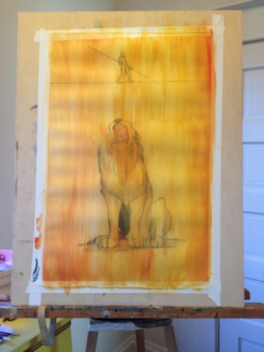Tightrope-Lion progress 2 绘画 标题为“Tightrope-Lion prog…” 由Oberlin The Artist, 原创艺术品, 丙烯