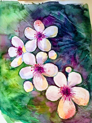 Peinture intitulée "Fleurs d eglantine." par Philippe Allier, Œuvre d'art originale, Aquarelle