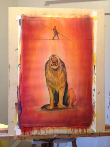 Tightrope-Lion progress 7 绘画 标题为“Tightrope-Lion prog…” 由Oberlin The Artist, 原创艺术品, 丙烯