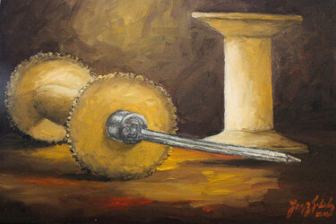 Painting titled "Trator de Carretel" by Joaz Silva, Original Artwork, Oil