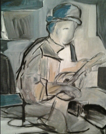 Painting titled "HOMME à la MANDOLINE" by Brigitte Krief, Original Artwork, Acrylic