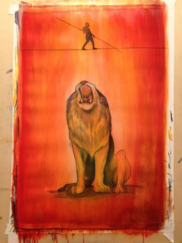 Tightrope-Lion progress 8 绘画 标题为“Tightrope-Lion prog…” 由Oberlin The Artist, 原创艺术品, 丙烯