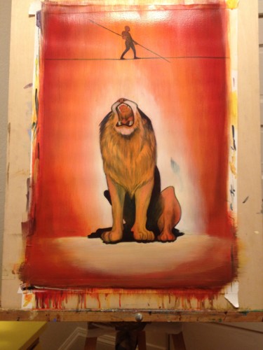 Tightrope-Lion progress 9 绘画 标题为“Tightrope-Lion prog…” 由Oberlin The Artist, 原创艺术品, 丙烯