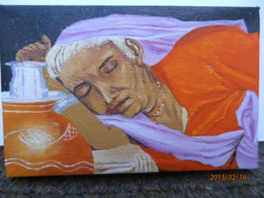Peinture intitulée "vendeuse-d-eau-15x1…" par Alice Queffelec, Œuvre d'art originale, Huile
