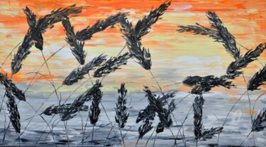 绘画 标题为“Grass And Red Sky” 由Daniel Urbaník, 原创艺术品, 油