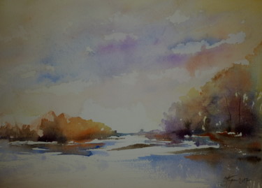 Peinture intitulée "Au bord de La Saône" par Pierre Feyeux, Œuvre d'art originale, Aquarelle