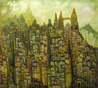 Painting titled "city dreamed" by Alexandr Ivanov, Original Artwork, Oil