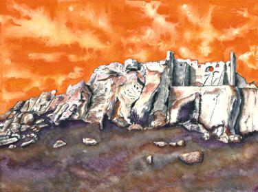 Painting titled "Les Baux de Provenc…" by Annie Décarpes (kirova), Original Artwork, Watercolor