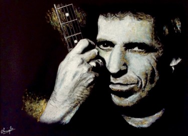 图画 标题为“Keith Richards - Go…” 由Olivier Pringal, 原创艺术品, 粉彩 安装在玻璃上