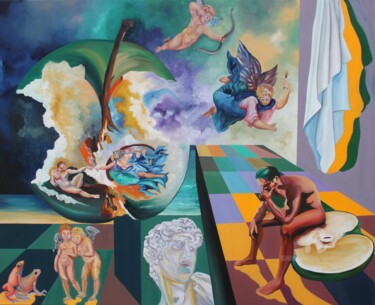 Pintura intitulada "PAIXÃO DE MICHELANG…" por Emanuel Aguiar, Obras de arte originais, Óleo