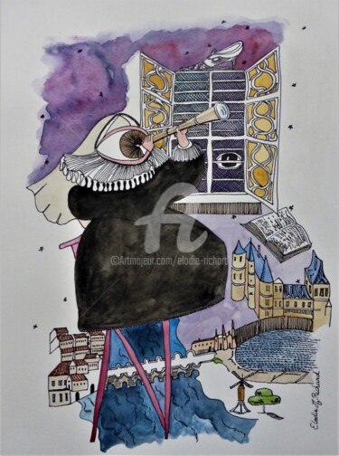 Catherine de Medicis envisioning her heeled shoes 「Catherine de Medici…」というタイトルの絵画 Elodie M. Richardによって, オリジナルのアートワーク, 水彩画
