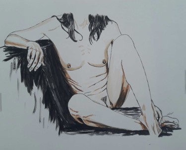 绘画 标题为“femme-accoudee” 由Jean Philippe Dufau, 原创艺术品, 丙烯