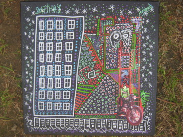 Peinture intitulée "moto au bas de l im…" par Girerd Christophe, Œuvre d'art originale, Acrylique