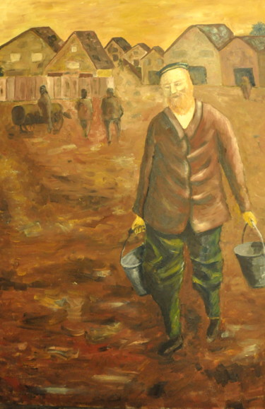 Painting titled "Waterman" by Asher, Original Artwork, Oil Mounted on Wood Stretcher frame