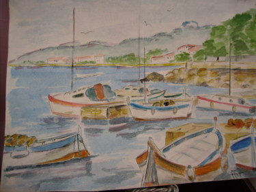 Peinture intitulée "♥ Port Méditerranée…" par Françoise Lanfroy-Rancurel, Œuvre d'art originale, Aquarelle