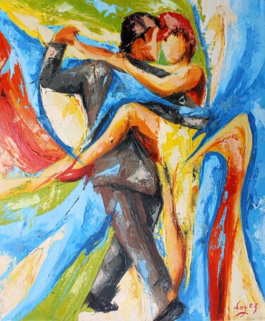 绘画 标题为“626 Bleu tango” 由Jean-Luc Lopez, 原创艺术品, 油 安装在木质担架架上