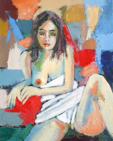 Peinture intitulée "MALY - NU ASSIS" par Marcel Clerc, Œuvre d'art originale, Acrylique