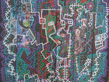 Peinture intitulée "palissade guerriere" par Girerd Christophe, Œuvre d'art originale, Acrylique