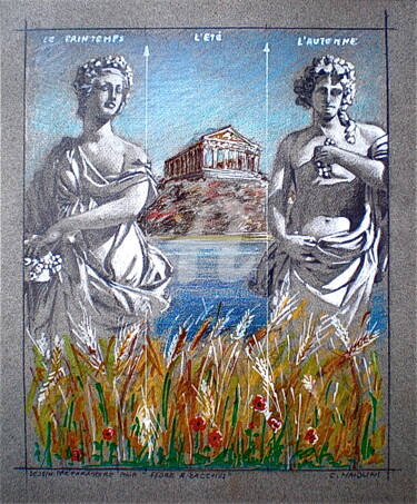 Dessin intitulée "" FLORE & BACCHUS "" par Carlo Maiolini, Œuvre d'art originale, Pastel