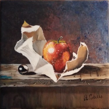 Painting titled "POMME CROQUANTE" by Arlette Cotella, Original Artwork, Oil