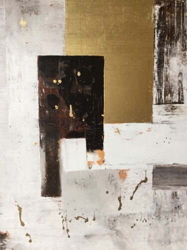 제목이 "Composition or/blanc"인 미술작품 Alain Erpelding로, 원작, 기름 나무 들것 프레임에 장착됨