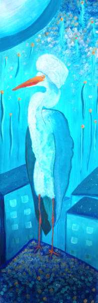 Peinture intitulée "Grande aigrette toq…" par Gwénola Le Mevel, Œuvre d'art originale, Acrylique Monté sur Châssis en bois