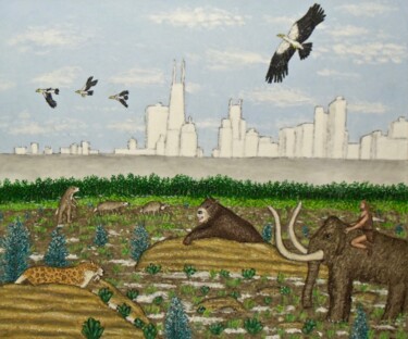 「Ice Age Chicago」というタイトルの絵画 Stephen Warde Andersonによって, オリジナルのアートワーク, アクリル その他の剛性パネルにマウント