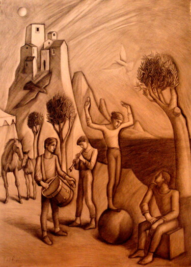 "Musiciens et acroba…" başlıklı Resim Paul Rossi tarafından, Orijinal sanat, Kalem